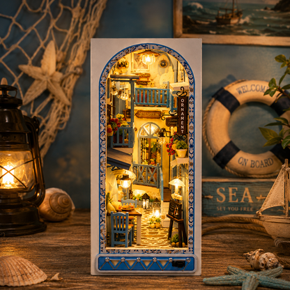 Book Nook Kit Sea Breeze Grèce - maquette miniature de ruelle grecque en bois avec LED